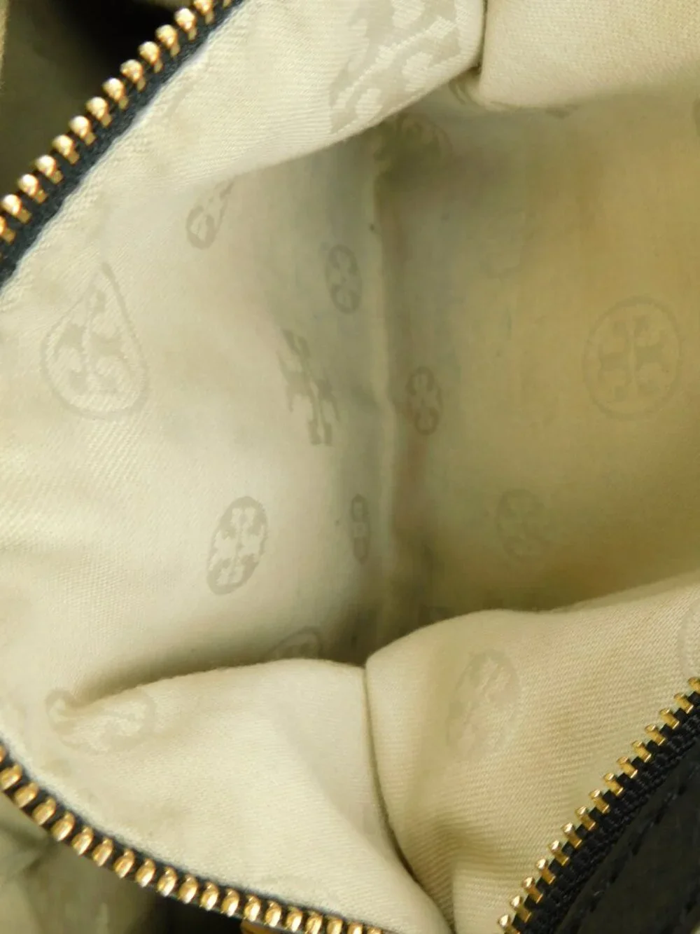 Tory Burch Logo Black Pebble Grain Leather Tote Handbag